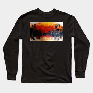 Semi abstract sea scape, sunset at sea city scape Long Sleeve T-Shirt